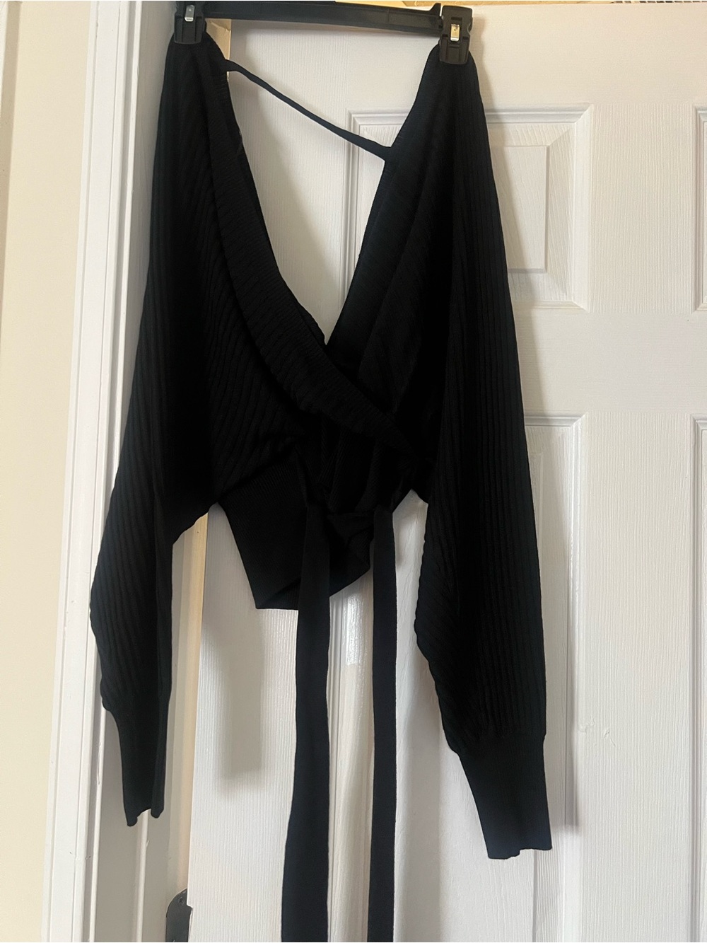 Fashion Nova Black Wrap Cardigan with Tie Waist